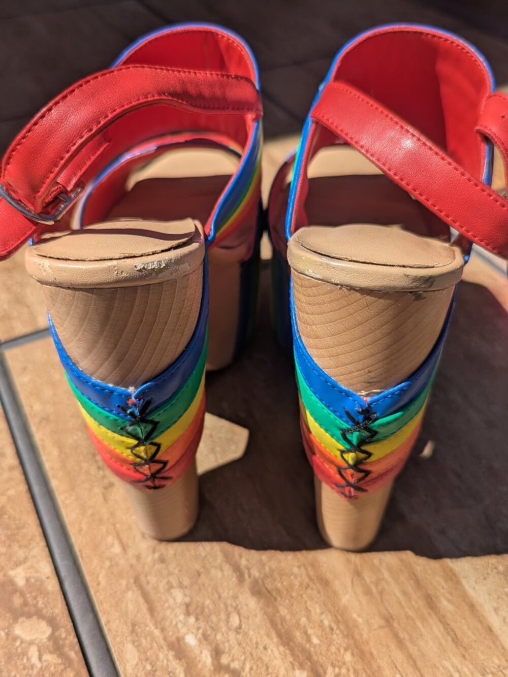 Dolls Kill Rainbow Platform Sandals - Red, Orange, Yellow, Green, Blue, Purple - Picture 4 of 4